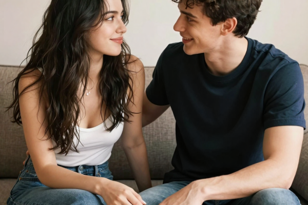 Couple having intimate conversation about hygiene